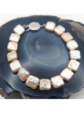 Handmade Cultured Freshwater Baroque Pearl Bracelet Sterling Silver Clasp Size 7
